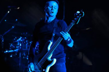 8 Kasım 2023, Mexico City, Meksika. Jean-Michel Labadie Fransız death metal grubu 'Gojira' nın bir üyesi Olimpiyat Velodrome 'daki Mega Monsters turnesi sırasında konser verdi.