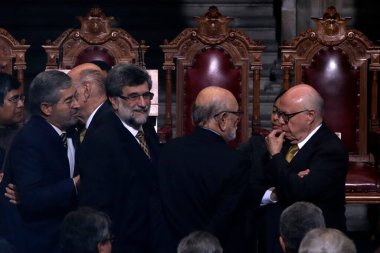 17 Kasım 2023, Mexico City, Meksika: Meksika Ulusal Özerk Üniversitesi (UNAM) eski rektörleri Juan Ramon de la Fuente, Francisco Barnes de Castro, Jose Sarukhan ve Jose Narro Robles UNAM 'ın yeni rektörünün açılışında