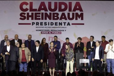19 Kasım 2023, Mexico City, Meksika Claudia Sheinbaum Pardo Ulusal Yenilenme Hareketi partisi tarafından Meksika başkanlığı için tek ön adayın kaydını aldı.
