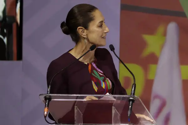 stock image November 19, 2023, Mexico City, Mexico: Claudia Sheinbaum Pardo receives the registration of sole pre-candidate for the presidency of Mexico by the National Regeneration Movement party, the Labor Party and the Green Party