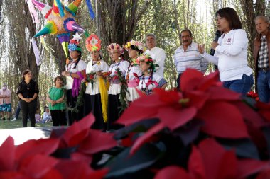 25 Kasım 2023, Mexico City, Meksika Doğal Kaynaklar ve Kırsal Kalkınma Komisyonu başkanı Columba Lopez Gutierrez, San Luis Tlaxialtemalco Çiçek Pazarı 'nda Noel Çiçek Festivali' nin açılışını gerçekleştirdi.