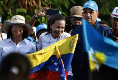 29 Ekim 2023, Maracaibo, Venezuela: Muhalefet seçimlerini kazanan en önde gelen aday, Mara Corina Machado bu 29 Ağustos 'ta Barselona' daki Anzotegui adlı üç doğu eyaletine muhteşem bir gezi gerçekleştirdi.