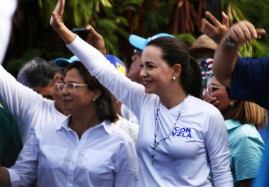 29 Ekim 2023, Maracaibo, Venezuela: Muhalefet seçimlerini kazanan en önde gelen aday, Mara Corina Machado bu 29 Ağustos 'ta Barselona' daki Anzotegui adlı üç doğu eyaletine muhteşem bir gezi gerçekleştirdi.