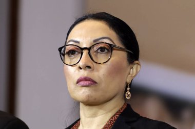 27 Kasım 2023, Mexico City, Mexico: Esthela Damian, Meksika Ulusal Yenilenme Hareketi koalisyonu tarafından Meksika başkanlığı için tek aday olarak Tur Koordinatörü olarak atandı.