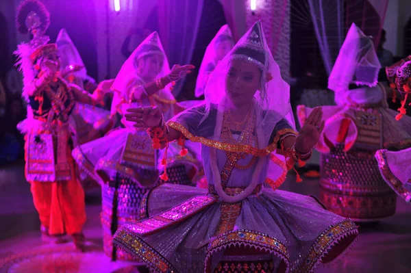 November 2023 Sylhet Bangladesh Manipuri Girls Costume Traditional Dress Perform — Stock Photo, Image