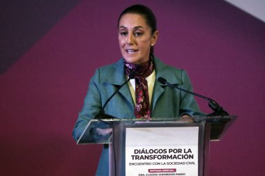 3 Aralık 2023, Mexico City, Meksika: Ulusal Yenilenme Hareketi partileri, İşçi Partisi ve Yeşil Parti 'nin tek adayı Claudia Sheinbaum 