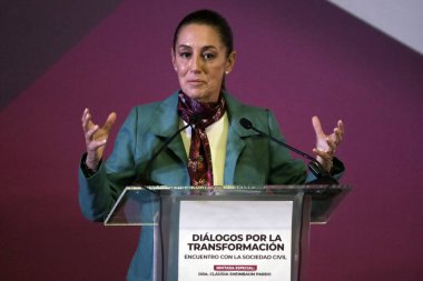 3 Aralık 2023, Mexico City, Meksika: Ulusal Yenilenme Hareketi partileri, İşçi Partisi ve Yeşil Parti 'nin tek adayı Claudia Sheinbaum 