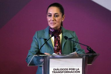 3 Aralık 2023, Mexico City, Meksika: Ulusal Yenilenme Hareketi partileri, İşçi Partisi ve Yeşil Parti 'nin tek adayı Claudia Sheinbaum 