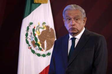 4 Aralık 2023, Mexico City, Meksika Başkanı Andres Manuel Lopez Obrador Mexico City 'deki Ulusal Saray' da düzenlenen basın toplantısında