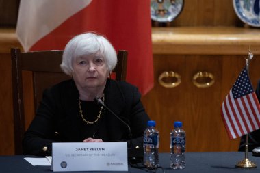 6 Aralık 2023. Mexico City, Meksika. Bu öğleden sonra Meksika Maliye Bakanı Rogelio Ramrez de la O ve Hazine Bakanı Janet Yellen Bankacılar Kulübü 'nde bir mesaj verdiler.