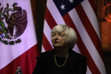 6 Aralık 2023, Mexico City, Meksika: ABD Hazine Bakanı Janet Yellen, 200 yıllık Diplomatik İlişkiler Meksika Anma Parası 'nın sunumu sırasında