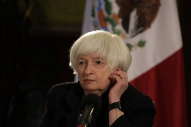 7 Aralık 2023, Mexico City, Meksika: ABD Hazine Bakanı Janet Yellen Mexico City 'deki Ulusal Saray' da düzenlediği basın toplantısında