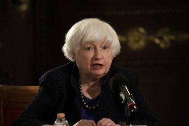 7 Aralık 2023, Mexico City, Meksika: ABD Hazine Bakanı Janet Yellen Mexico City 'deki Ulusal Saray' da düzenlediği basın toplantısında