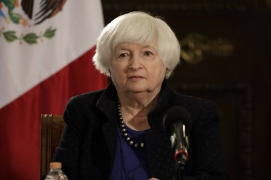 7 Aralık 2023, Mexico City, Meksika: ABD Hazine Bakanı Janet Yellen Mexico City 'deki Ulusal Saray' da düzenlediği basın toplantısında