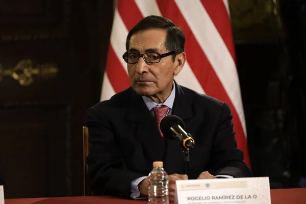 Stock image December 7, 2023, Mexico City, Mexico: Secretary of Finance and Public Credit, Rogelio Ramirez de la O at a press conference at the National Palace in Mexico City