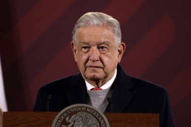 19 Aralık 2023, Mexico City, Meksika Başkanı Andres Manuel Lopez Obrador Mexico City 'deki Ulusal Saray' da düzenlenen basın toplantısında