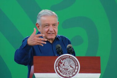 20 Aralık 2023, Acapulco, Meksika: Meksika Başkanı Andres Manuel Lopez Obrador brifing sırasında yaptığı konuşmada