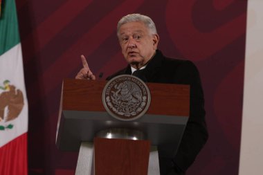 21 Aralık 2023, Mexico City, Meksika: Meksika Başkanı Andres Manuel Lopez Obrador, Ulusal Saray 'daki günlük brifing sırasında yaptığı konuşmada