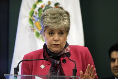 12 Ocak 2024, Mexico City, Meksika: Meksika Şansölyesi Alicia Barcena, Mexico City 'deki Dışişleri Bakanlığı Büyükelçileri ve Konsülleri Toplantısına başkanlık ediyor. 12 Ocak 2024 'te Mexico City, Meksika