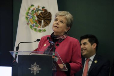 12 Ocak 2024, Mexico City, Meksika: Meksika Şansölyesi Alicia Barcena, Mexico City 'deki Dışişleri Bakanlığı Büyükelçileri ve Konsülleri Toplantısına başkanlık ediyor. 12 Ocak 2024 'te Mexico City, Meksika
