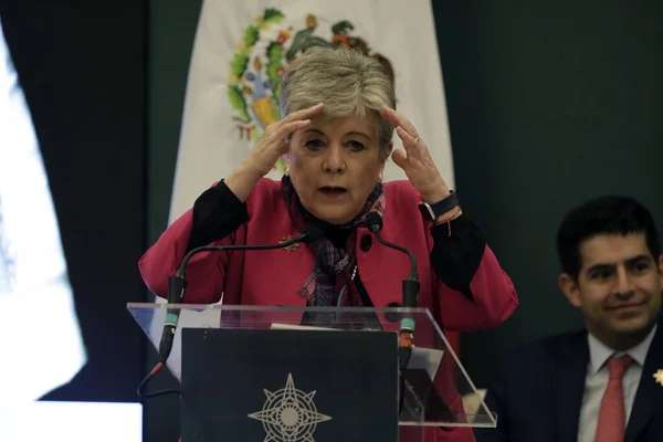 stock image January 12, 2024, Mexico City, Mexico: The Chancellor of Mexico, Alicia Barcena chairs the Meeting with Ambassadors and Consuls at the Secretariat of Foreign Affairs in Mexico City. on January 12, 2024 in Mexico City, Mexico