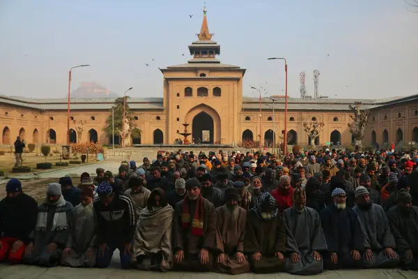 stock image January 12, 2024, Srinagar Kashmir, India : Kashmiris offer special prayers in the compound of Jamia Masjid or Grand Mosque in Srinagar. Special congregational prayers known as 