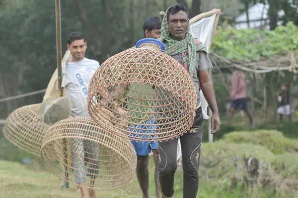 Enero 2024 Bangladesh Pueblos Rurales Armados Con Trampas Bambú Red —  Fotos de Stock