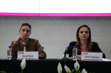 March 22, 2024, Mexico City, Mexico: Electoral advisors, Dania Paola Ravel and Carla Astrid Humphrey take part during  the Public Session of the Table of Representatives of the Presidential Debates clipart