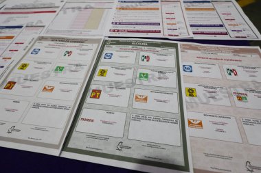 April 11, 2024, Mexico City, Mexico: Electoral ballot that will be used in the next elections, shows during the Presentation of the electoral materials for the election day of June 2, 2024 clipart