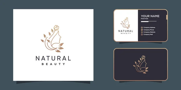 Natural Beauty Logo Creative Line Art Woman Face Concept Premium — Stock Vector