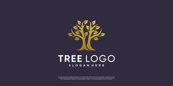 Gyllene Träd Logotyp Med Kreativ Abstrakt Element Stil Premium Vector — Stock vektor