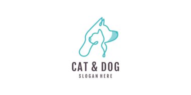 Kedi ve köpek simgesi logosu tasarımı yaratıcı eşsiz bir stil olan Premium Vektörü