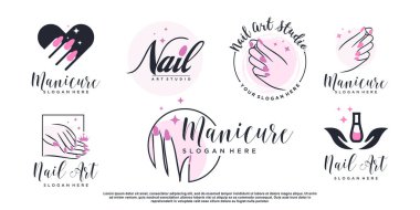 Nail salon simgesi logo tasarım vektörü yaratıcı eşsiz stil Premium Vektörü