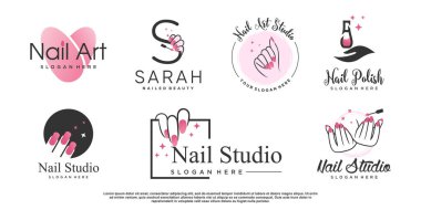 Nail salon simgesi logo tasarım vektörü yaratıcı eşsiz stil Premium Vektörü