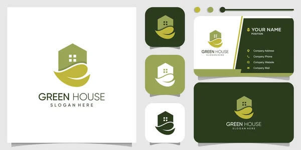 現代的な抽象概念の考えが付いている緑の家のロゴの設計 — ストックベクタ