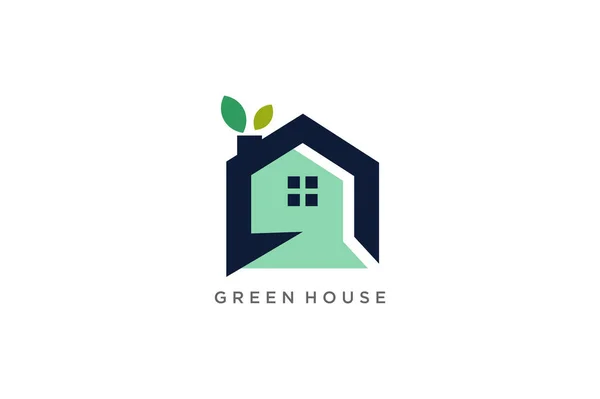 Design Loga Zeleného Domu Moderním Kreativním Stylem — Stockový vektor