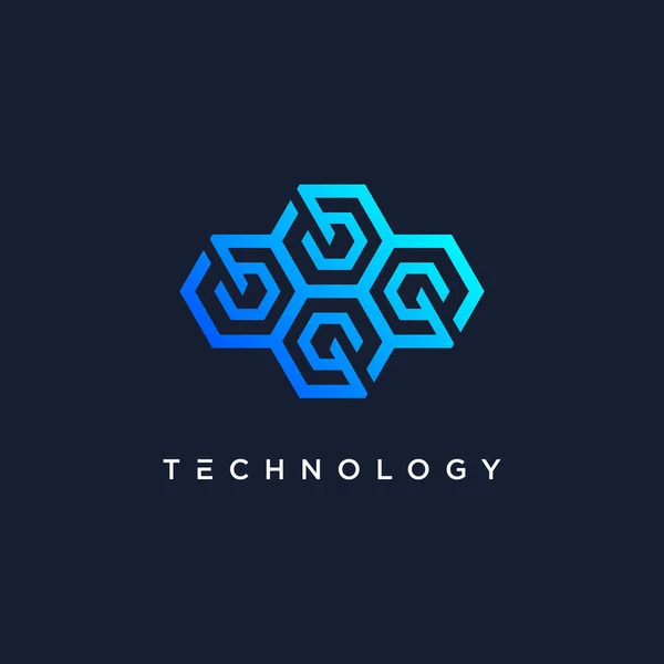 六角形コンセプトの技術ロゴデザインベクターエレメント — ストックベクタ