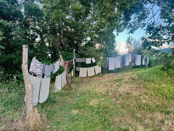 The laundry is drying outside. Tuscany. Life in a villa. High-quality photo
