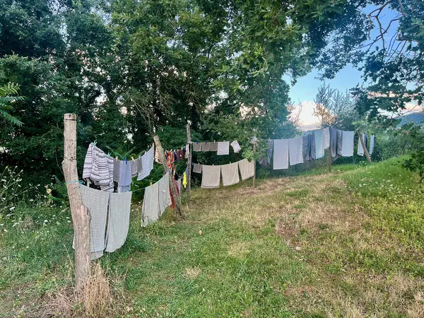 The laundry is drying outside. Tuscany. Life in a villa. High-quality photo