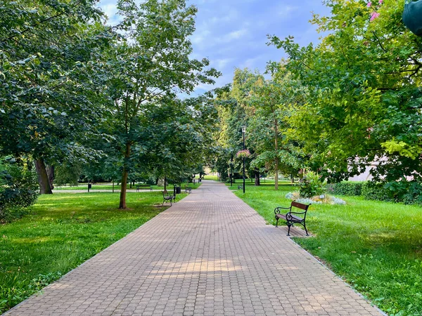 Teplice, Çek Cumhuriyeti 'ndeki yeşil güzel park. İnanılmaz bir gökyüzü. Yüksek kalite fotoğraf