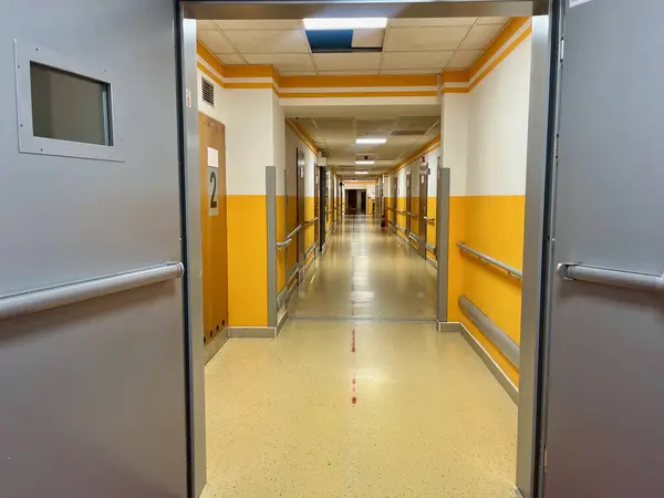 stock image Empty classic corridor at public hospital. Public building corridor area. Bright colors. High quality photo