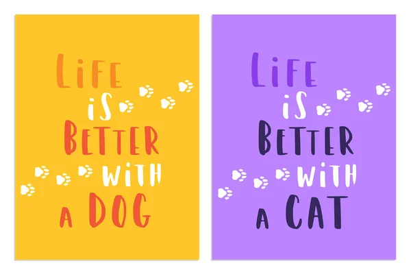 Кот Собака Фраза Красочный Плакат Вдохновляющие Цитаты Котах Собаках Домашних — стоковый вектор