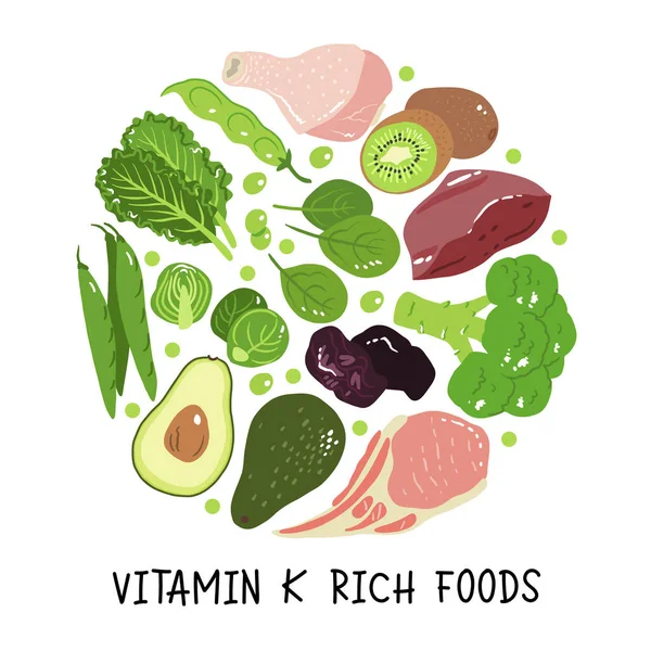 Vitamin Vektor Stock Illustration Livsmedelsprodukter Med Hög Halt Vitamin Och — Stock vektor