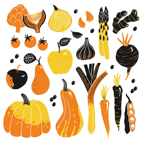 Vakre Veganske Konseptillustrasjoner Med Søte Frukter Grønnsaker Vektor Smakfullt Eple – stockvektor