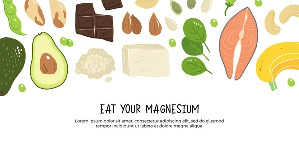 Illustrasjon Vektormasse Magnesium Næringsmidler Med Høyt Innhold Mineraler Fettfisk Tofu – stockvektor
