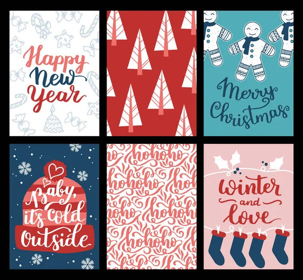 Coleção Vetorial Modelos Cartaz Natal Ano Novo 2023 Conjunto Cartões — Vetor de Stock