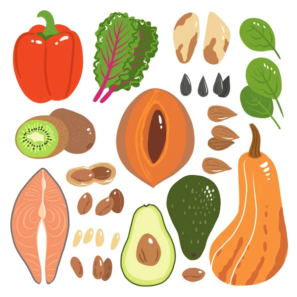 Illustrazione Dello Stock Vettoriale Della Vitamina Prodotti Alimentari Alto Contenuto — Vettoriale Stock