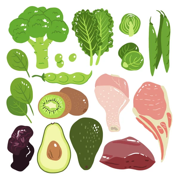 Illustrasjon Vitamin Vektorbestand Næringsmidler Med Høyt Innhold Vitamin Svisker Lever – stockvektor