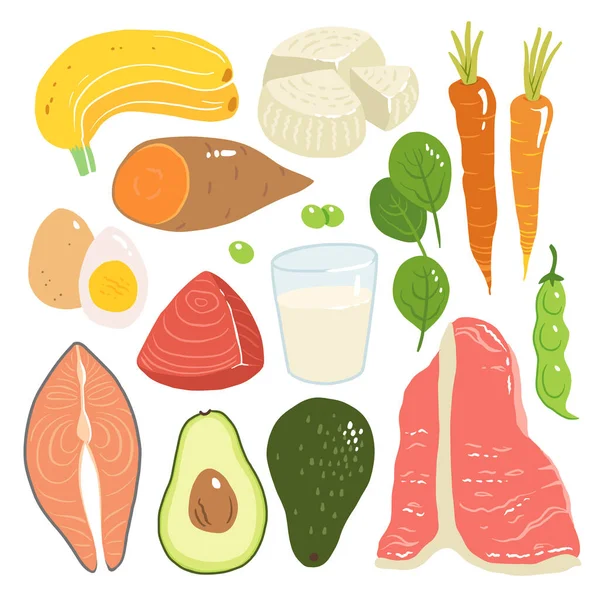 Illustrazione Dello Stock Vettoriale Vitamina Prodotti Alimentari Alto Contenuto Vitamina — Vettoriale Stock