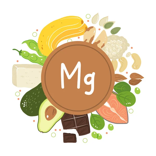 Ilustrasi Saham Vektor Magnesium Produk Makanan Dengan Kandungan Mineral Yang - Stok Vektor